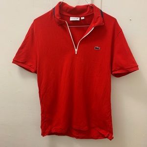 Lacoste Red 1/4 Zip Polo Shirt XL